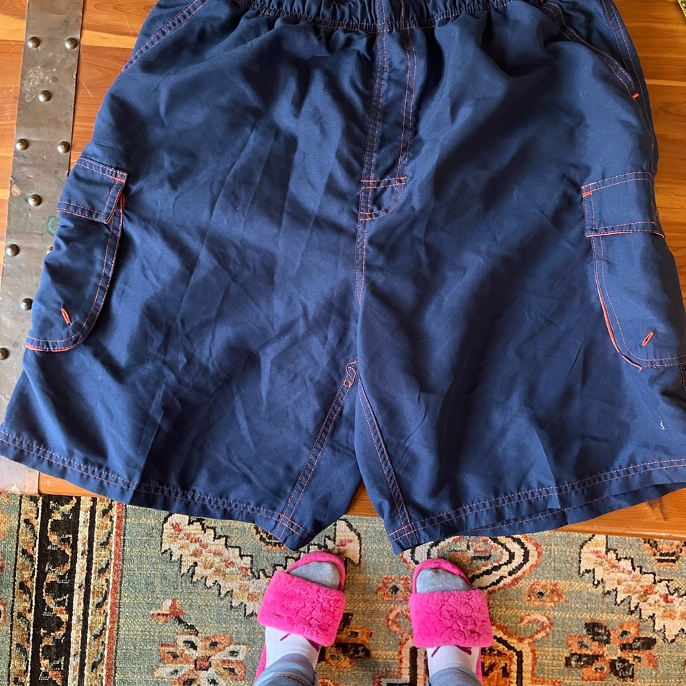 Men's Navy Swim Trunks with Contrast Stitching